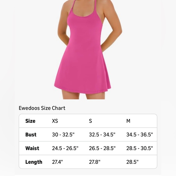 Ewedoos Tennis Dress Athletic Dress Summer Dress Hot Pink Mini size Small - Picture 5 of 16
